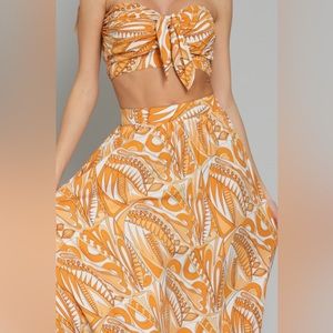 Knot Front Tube Top and MaxiI Skirt / White /Golden / Mustard
